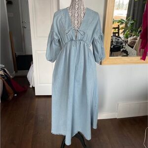 NWT Neuflora Large Cotton Denim Dress. Pockets! Stretchy Waist.